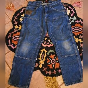 🔥🔥 Wrangler Ruggedwear Double Knee Washed Men's Blue Denim Jeans🔥🔥 33W X 30L
